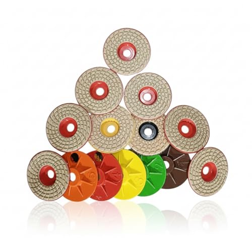 Image of Pioneer Abrasive 4 Inch Diamond Polishing Pad Combo (7 Grit Set) for Marble, Granite & Stone | Wet & Dry Polishing Pads | Mirror Finish Grinding Pads marble polishing pads (Pack of 7)