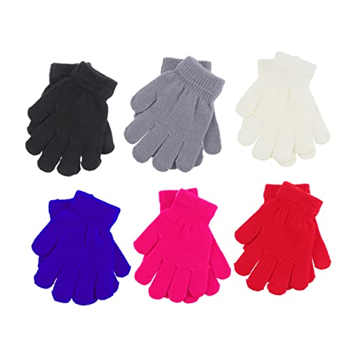COLLBATH 6 Pack Boys and Girls Winter Warm Gloves Child Size Cold Weather Protection Knit Easy On/off Random
