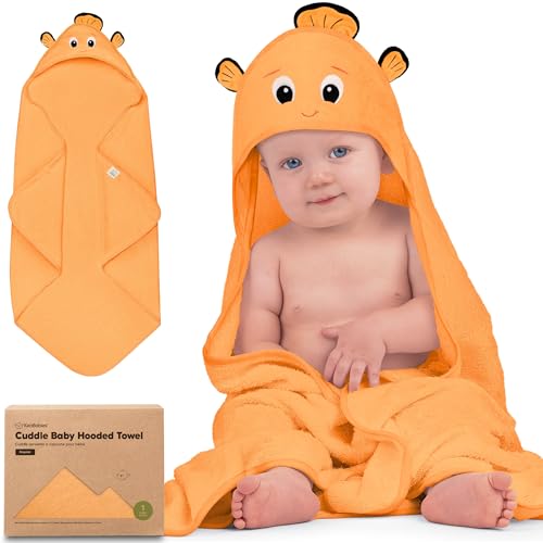 Image of KeaBabies Hooded Baby Towel for Newborn, Baby Bath Towels(Clownfish, 35x35) | Viscose Derived from Bamboo, Large Baby Towels with Hood, Boys, Girls, Toddler, Soft Absorbent Baby Bath Essentials