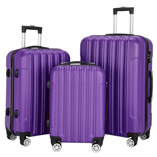 Luggage 3 Piece Sets Suitcase Set Multifunctional Large Capacity Traveling Storage Lightweight Carry On Hardside Wheel with 4 Rollers for Travel, Moving and Business Trip Maleta Purple