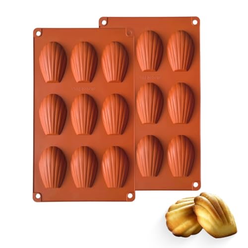 COYUN Lot de 2 moules Madeleine en silicone multicavité pour cupcakes Madalena Coquillage 9 cavités DIY Moules de cuisson Madeleine Convient en forme de...