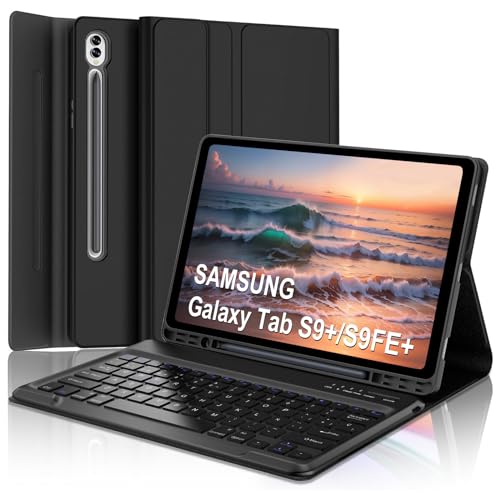 Funda con Teclado para Samsung Galaxy Tab S10 Plus/S9FE Plus/S9 Plus 12.4 Pulgadas, Teclado Bluetooth Desmontable Inalámbrico con Portalápices para Samsung Galaxy Tab S10+/S9+/S9 FE+ 12.4', Negro