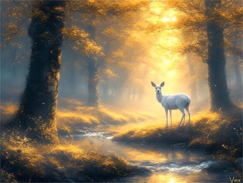 Diamond Painting Cerf Forêt Anti-Stress | Kit Complet Prêt à Poser 50x40