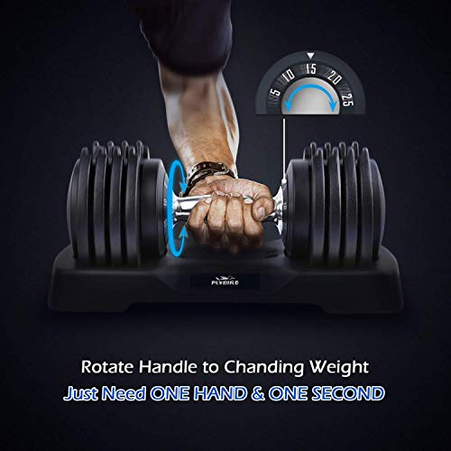 FLYBIRD Adjustable Dumbbells,25 lb Single Dumbbell for Men and Women with Anti-Slip Metal Handle,Fast Adjust Weight by Turning Handle,Black Dumbbell with Tray Suitable for Full Body Workout Fitness