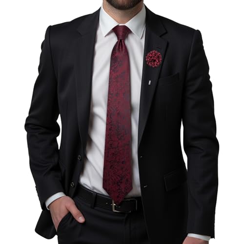Image of Hi-Tie Men's Silk Ties Formal Woven Classic Necktie Pocket Square Cufflinks Lapel Pin Set Wedding Business