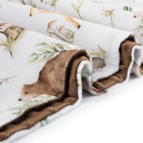 Image of HOMRITAR Baby Blanket for Boys Girls Soft Plush Minky Blanket with Double Layer Dotted Backing for Toddler Nursery with Woodland Animals Printed 30 x 40 Inch (75 x 100 cm)