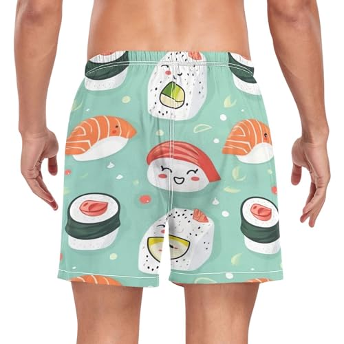 2 in 1 Mens Sushi Kawaii Pattern Swim Trunks 4.7 Inch Swim Shorts Swim Suits Board Shorts（364）3