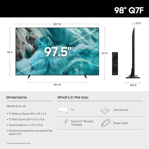 Image of Samsung 98-Inch Class QLED Q7F Series Samsung Vision AI Smart TV (2025 Model, 98Q7F) Quantum HDR, Object Tracking Sound Lite, Q4 AI Gen1 Processor, 4K upscaling, Gaming Hub w /Alexa Built-in