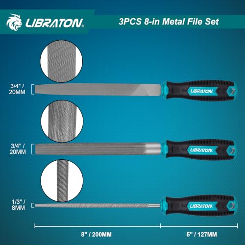 Image of LIBRATON Metal File, 3PCS Metal File Set, 8 inch Multi-Shape Files for Metal
