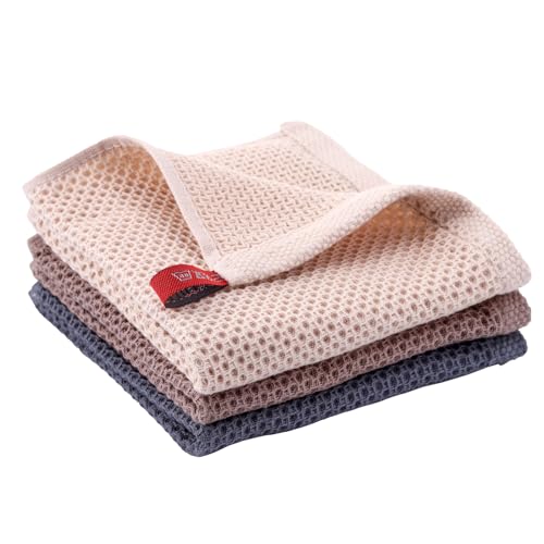KepVenKia 3 Pack Kitchen Dish Cloths 100% Cotton Super Absorbent and Reusable Kitchen Towel Great for Drying Dishes Kitchen and Washing Dishes 12x12 Inches Ultra Soft Quick Drying Tea Towel