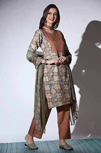 Image of Leriya Fashion Kurti Pant Dupatta Set for Women || Cotton Floral Hand Block Printed Kurta Set || Straight Casual Festival Wear Kurta Set with Dupatta for Women || Gift for Women