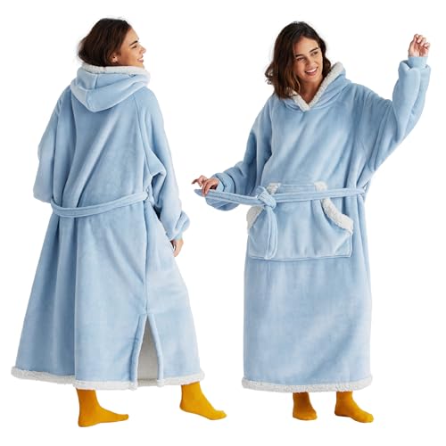 Image of Bedsure Wearable Blanket Hoodie, Cozy Long Hooded Blanket Sweatshirt as Mothers Day Hoodie Gifts for Mom Women, Small, Sky Blue
