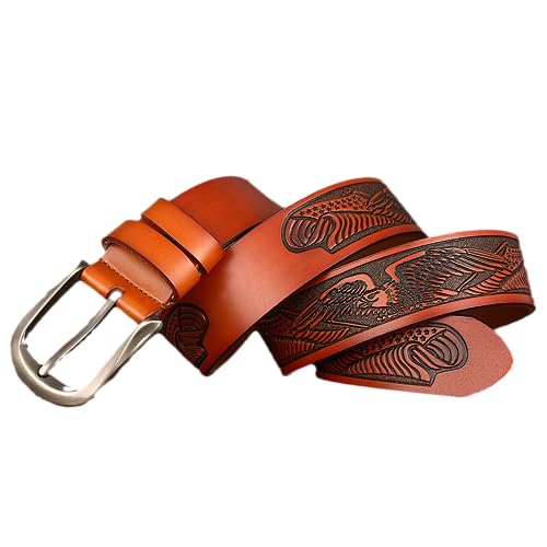 Unisex Embossed Leather Belt - Carved Eagle & Flag Pattern Retro Western Waistband For Jeans2