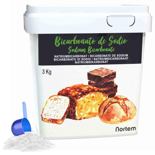 Nortembio Bicarbonato de Sodio 3 kg Aditivo Alimentario de Alta Pureza, Calidad Gourmet, 100% Natural, Ideal para Cocina y Repostería + Recetario eBook Gratis!