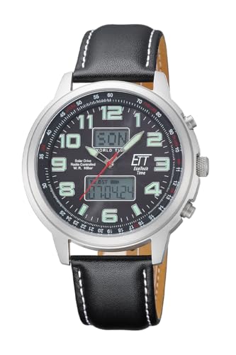 ETT Eco Tech Time Funk Solar Weltzeit Herren Uhr Chronograph mit Leder Armband EGS-11301-22L