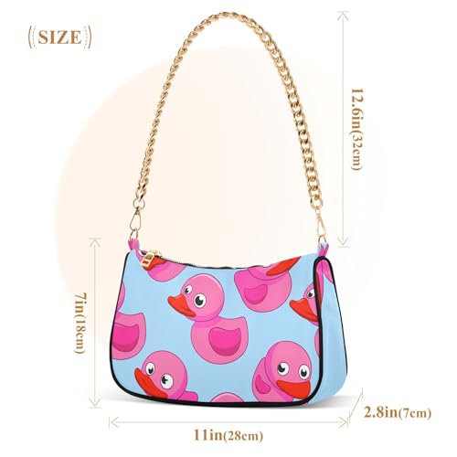Cute Pink Cartoon Ducks Blue Clutch Handbags Womens Lady One Shoulder Bag Zipper Hobo Evening Purse with Chain Strap3