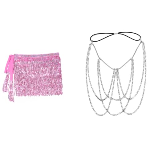 REETAN Festival Queen Set Sequin Tassel Skirt Crystal Thigh Chain