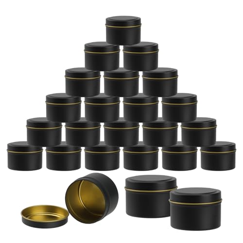 SEUICYNE 24 Stück Kerzendosen 120ml Kerzenbehälter Metall Runde Kerzengläser Klein Schwarze Kerzengläser mit Deckel Metalldosen für Kerzen DIY Kerzenherstellung Handwerk Schmuck Kosmetik