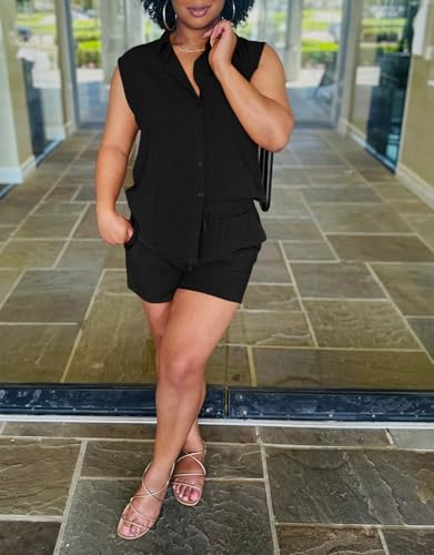 ThusFar Women 2 Piece Shorts Sets Button Down Cap Sleeve Drawstring Resort Wear Outfits Summer Matching Sets Tracksuits4