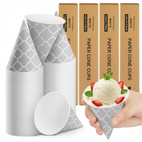 Roshtia 800 Pcs Paper Cone Cups Thicken Disposable Cone Cups for Shaved Ice, Slushies Water Cooler Dispenser (4 oz,Stylish)