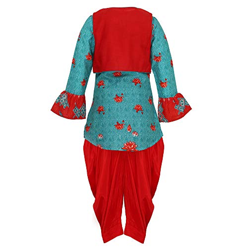 Image of BIBA Girls Notched Neck Printed Kurta and Salwar Set with Jacket