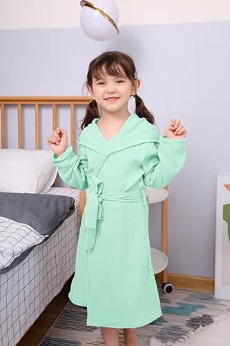 Image of TADO MUSLIN Organic Cotton Toddler Bathrobe, Soft and Breathable Baby Robe for Kid, Boy& Girl Hooded Robe Muslin