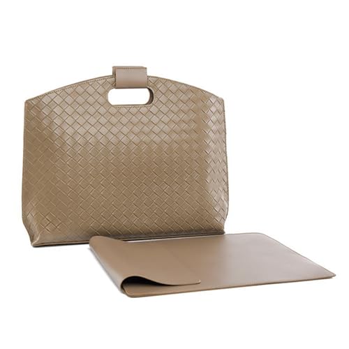 2025 Fashionable PU Woven Handbag Large Capacity Business Commuter Simple Casual Briefcase,khaki,38 * 5 * 31cm