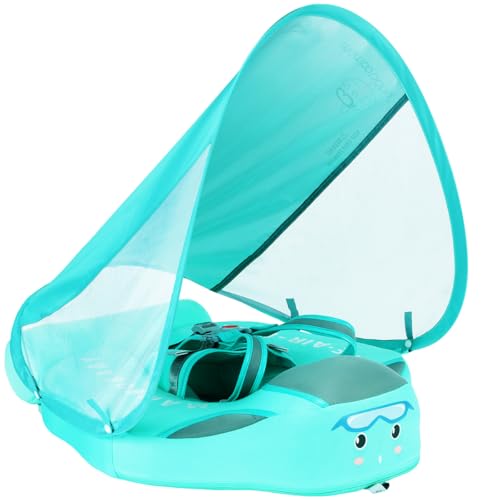 Image of Mambobaby Float Add Tail No Flip Over Non-Inflatable Baby Swim Float Pearl Foam Solid Water Floats Smart Swim Trainer Infant Pool Float Swim Ring with Sun Canopy