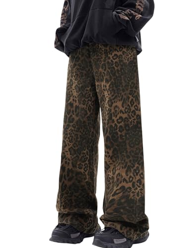 Leopard Print Baggy Jeans for Mens Hip Hop Loose fit Y2K Vintage Denim Pants Chic Street Style Wide Leg Jeans Pants3