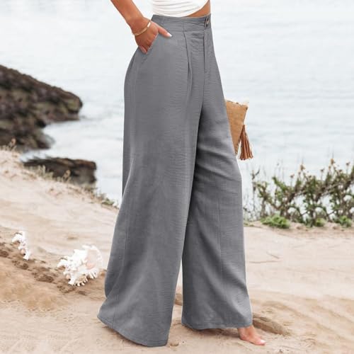 Wide Leg Dress Pants for Women Business Casual Elastic Waist Comfy Work Pants Baggy Lounge Pants Trousers with Pocket4