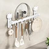 キッチンツールフック 壁掛け 粘着 吸盤 強力 壁美人 台所 収納 調理器具 収納 壁に穴を開けないフック 金属 アルミニウム 防水防錆 40cm 6個フック ホワイト CICUFY