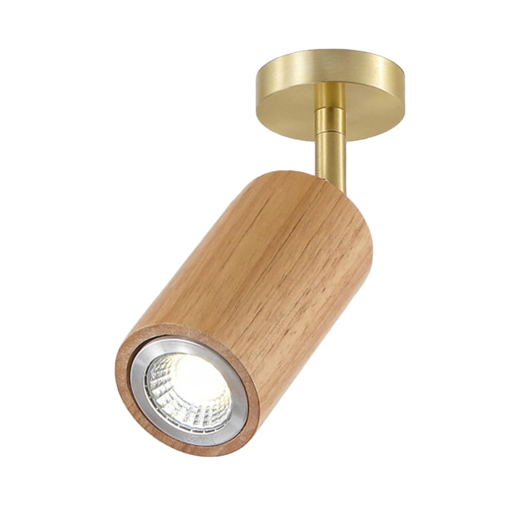 BHGFYXBS Adjustable Semi-Flush Ceiling Spotlight, 180° Rotating Directional Light, Wood Ceiling Spotlights Modern Indoor Fixtures For Hallway Porch Entryway - E27 Socket,Natural-1light