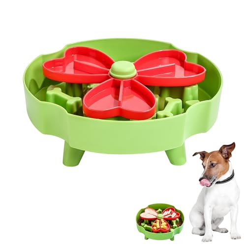 Ciotola per Cani a Lenta Erogazione, Anti-Soffocamento, 22 x 4,5 cm, in PP per Uso Alimentare, Verde Natalizio, Girevole e Rimovibile, Base Antiscivolo, Adatta a Cani e Gatti di Piccola e Media Taglia