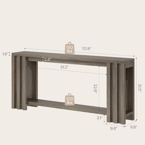 Image of 70.9 Rustic Grey Slim Farmhouse Console Sofa Table Behind Couch Entryway