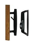 Bali NAI Sliding Glass Door Handle Set with Oak Wood Pull in Black Finish, Includes Key Cylinder, Standard 3-15/16” CTC Screw Holes, 1-3/4" Door Thickness- for Right Hand Doors