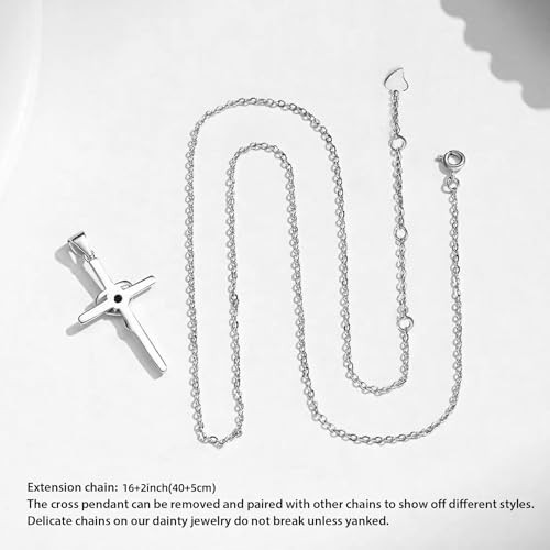 Cross Necklace for Women, 925 Sterling Silver Birthstone Necklace, 5A CZ Cross Heart Pendant with Adjustable Chain, 16+2 Inches3