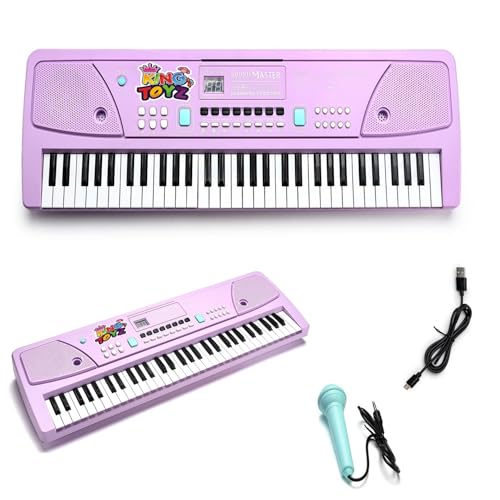 Image of Piano Keyboard with Mic | 61 Keys, 10 Rhythms, 16 Tones, 6 Demo Songs & 8 Percussions | Electronic Musical Toy for Boys & Girls | Educational & Recording Keyboard for Beginners-Purple