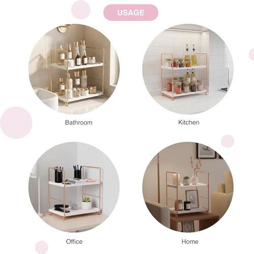 Image of oddpod 2-Tier Metal Freestanding Stackable Organizer Rack, Bathroom Countertop Storage Shelves /Multi-Layer Desktop Cosmetics & Kitchen Spice Organizer (Gold)