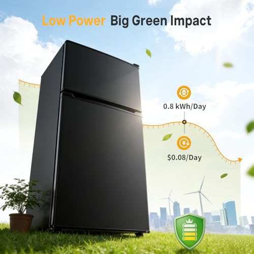 Image of NEWBULIG Mini Fridge with Freezer 3.2 Cu.Ft Small Refrigerator for Office, Dorm, Small Fridge with Adjustable Thermostat, Energy Saving, Dual Door, Black