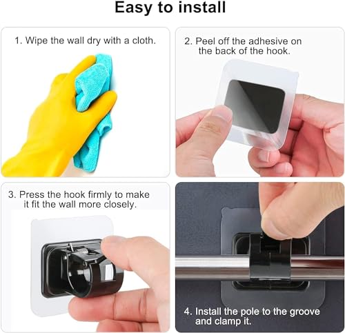 Image of 2 PCS No Drill Curtain Rod Brackets Self Adhesive Adjustable Rod Holder Hooks Nail Free Strong Stick-On Curtain Hangers for Bathroom Kitchen Home & Hotel Heavy Duty Rod Support (2 Piece)