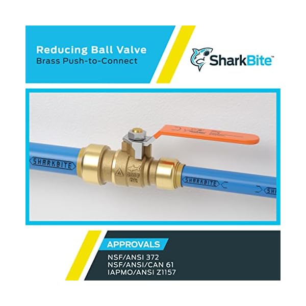 SharkBite 3/4 Inch x 1/2 Inch Ball Valve, Push to Connect Brass Fitting