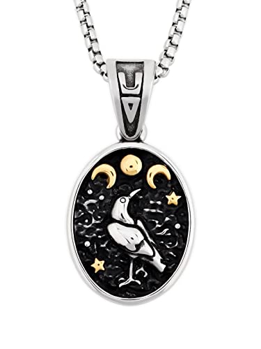 HAQUIL Raven Necklace, Wiccan Raven Triple Moon Goddess Charm Pendant, Raven Jewelry Gift for Men and Women