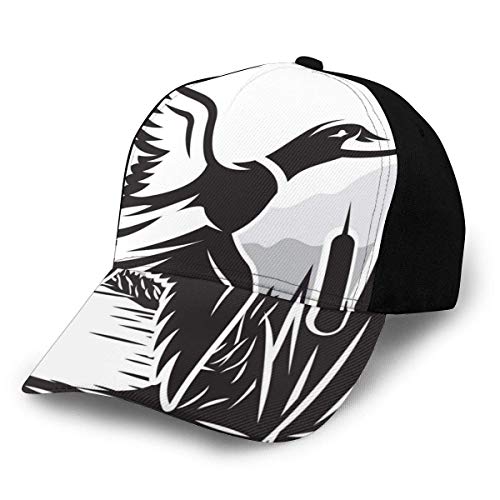 Männer Frauen Verstellbare Baseballkappe Hut Fett Monochrome Computergrafik Einer fliegenden Ente über dem Wasser