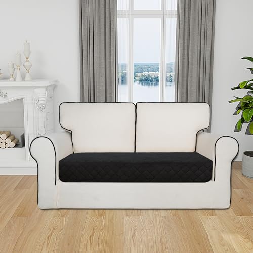 Image of Easy-Going Reversible L Shape Sectional Couch Cover 30 x 50 inches Rectangular Chaise Lounge Cover Loveseat Cushion Cover Furniture Protector for Pets Dog Cat (Black /Beige)