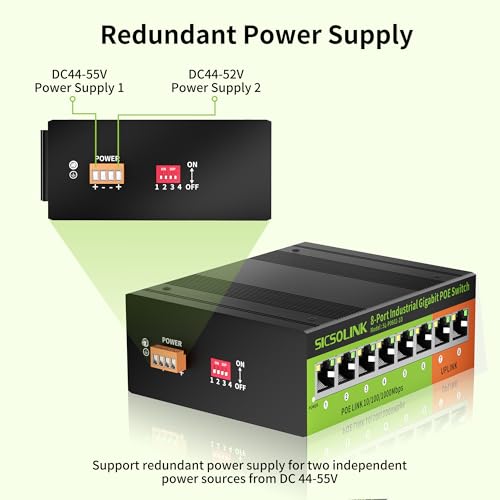 Image of Industrial 8-Port Gigabit PoE+ Switch | 6x30W PoE Ports, 2 Uplinks, 35mm DIN-Rail Mount, IP40, Dual Power Input
