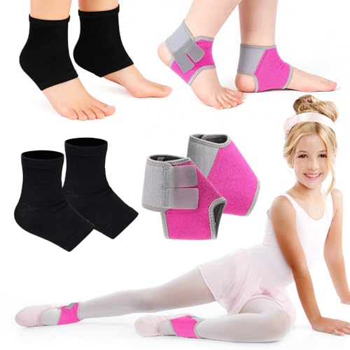 Image of Tarpop 2 Pairs Kids Ankle Brace Set Foot Support Stabilizer Wraps Protector Guard Knitted Ankle Sleeve Sock Support Compression Socks for Injury Prevention(Pink,Black,Medium)