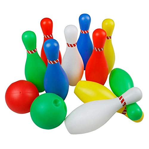 yoptote Fun Bowling Set for Kids 10 Multicolored Bowling Pins with 2 Plastic Sports Ball Play Indoor Family Games Toddlers Early Training Birthday Party Toy for Boy Girls Children Ages 3 4 5 6