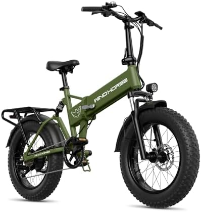 WINDHORSE Electric Bike for Adults, 48V 13AH Foldable Ebike with 750W Hub Motor, 20MPH 50 Miles 7-Gears NFC Power ON/Off Commuter E-Bike, 20″ Fat Tires Beach Cruiser Bike