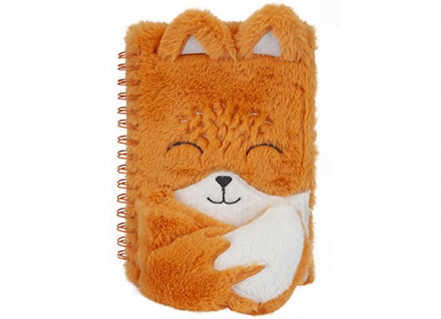 FotoStation – A5 Plush Fox Notebook – Cute Kawaii Fluffy Journal with Soft Furry Cover, Embroidered Face & 3D Ears | 80 Lined Pages (70 GSM) | Animal Diary Writing Pad – (Kawaii Fox Design)