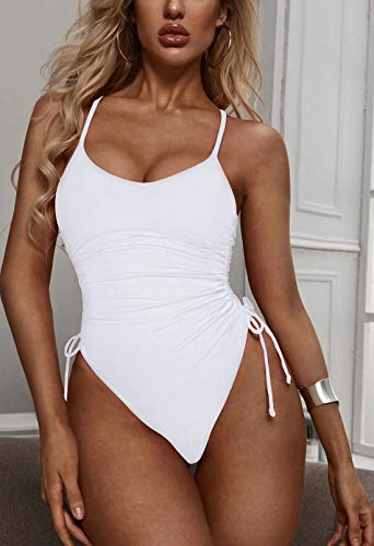 Image of Viottiset Women's Ruched High Cut One Piece Swimsuit Tummy Control Bathing Suit Monokini